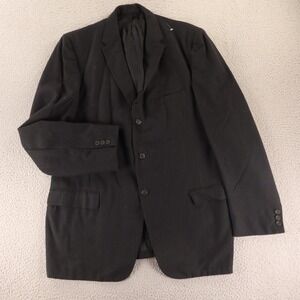 VTG Prestige Jacket 40R M Black Self Stripe 100% Wool Blazer Sport Coat